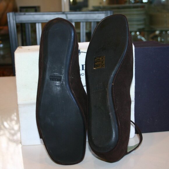 PRADA Itay Size 8M Vintage Dark Brown Suede FLATS Open Toe Ankle Strap Worn 1x - Picture 7 of 9